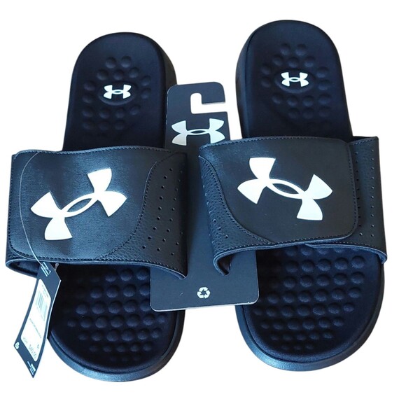 New Under Armour Men's UA Ignite Adjustable Slides size 17 Black Casual Sandals - Picture 1 of 5